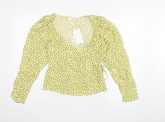 MNG Women's Yellow Polka Dot Wrap Blouse, Size S