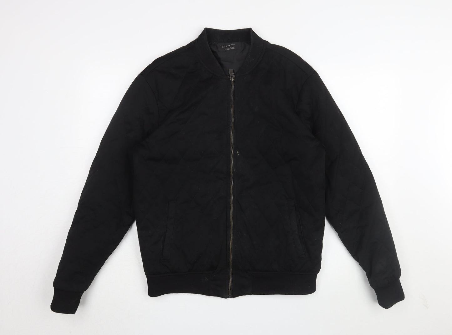 Zara Men's Black Quilted Jacket, Size 18, Casual Wear