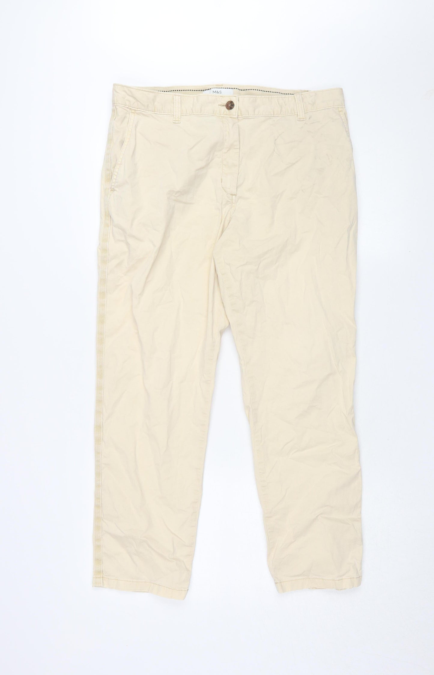 Womens UK Size 14 Marks and Spencer Regular Fit Chino Beige Trousers