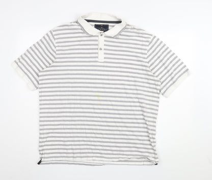Marks and Spencer Men's White Striped Polo L
