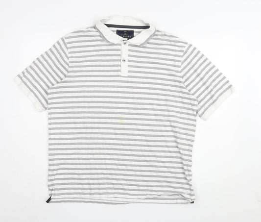 Marks and Spencer Men's White Striped Polo L