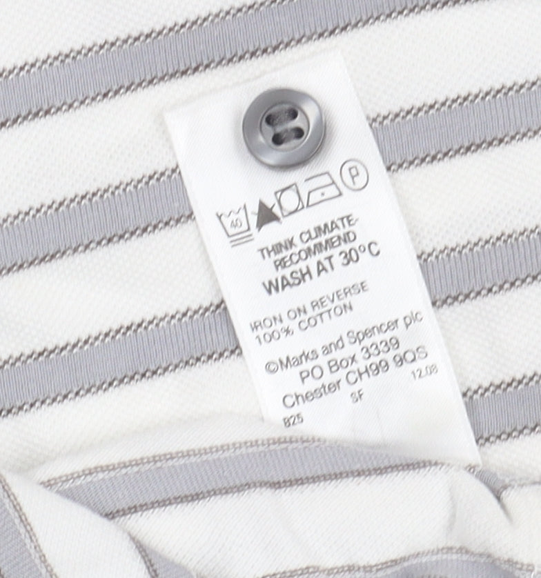 Marks and Spencer Men's White Striped Polo L