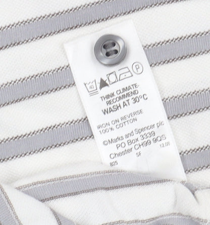 Marks and Spencer Men's White Striped Polo L