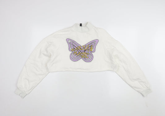 H&M Women's White Pullover Sweatshirt, Size 12