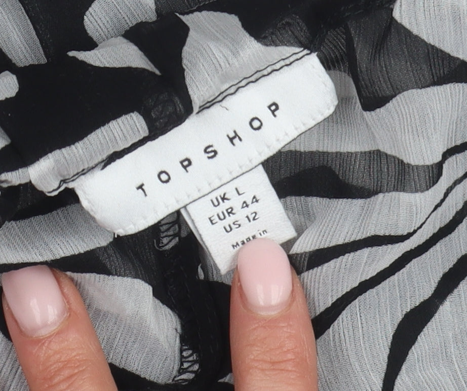 Womens UK Size L Topshop Relaxed Fit Wide-Leg Black Trousers