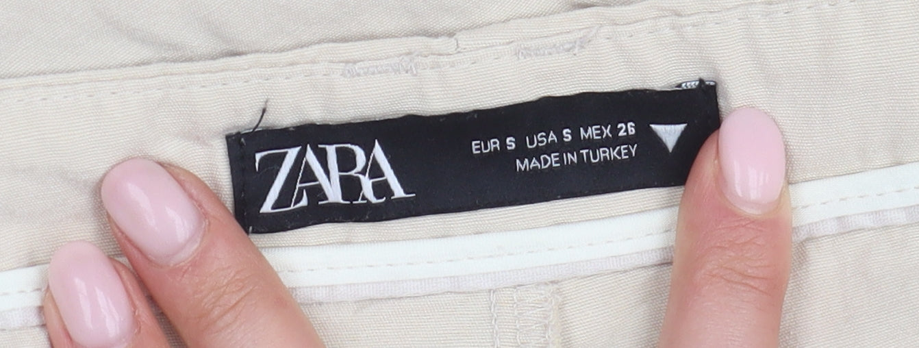 Womens UK Size S Zara Relaxed Fit Cargo Beige Trousers