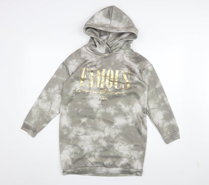 River Island Girls Grey Tie-Dye Hoodie Dress 9-10 Years