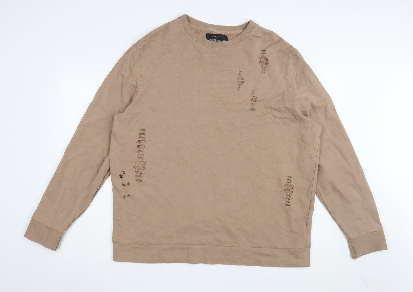 Mens UK Size XL River Island Beige Pullover Sweatshirt