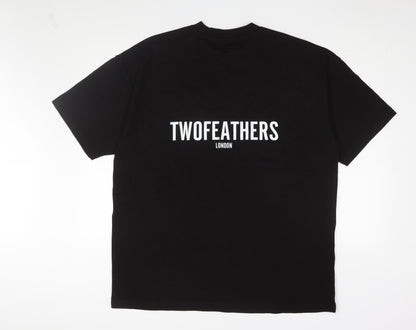 Twofeathers Black Cotton T-Shirt Large