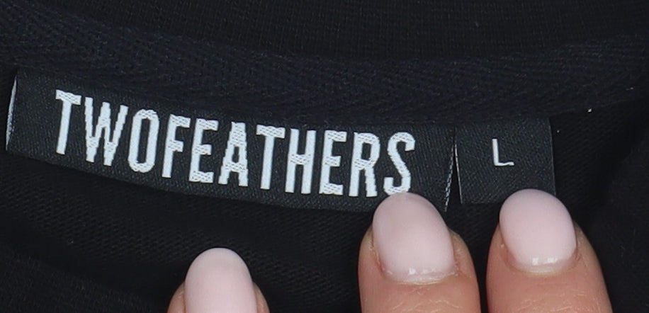 Twofeathers Black Cotton T-Shirt Large