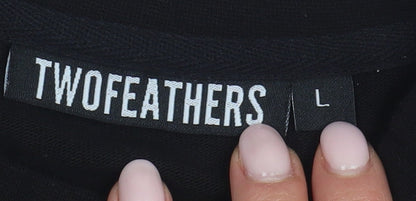 Twofeathers Black Cotton T-Shirt Large
