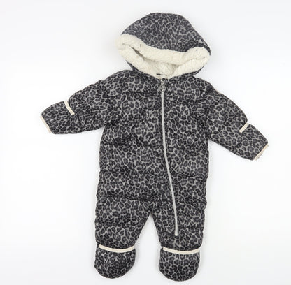 Michael Kors Unisex Grey Animal Print Puffer Snowsuit, 6-9M