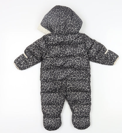 Michael Kors Unisex Grey Animal Print Puffer Snowsuit, 6-9M