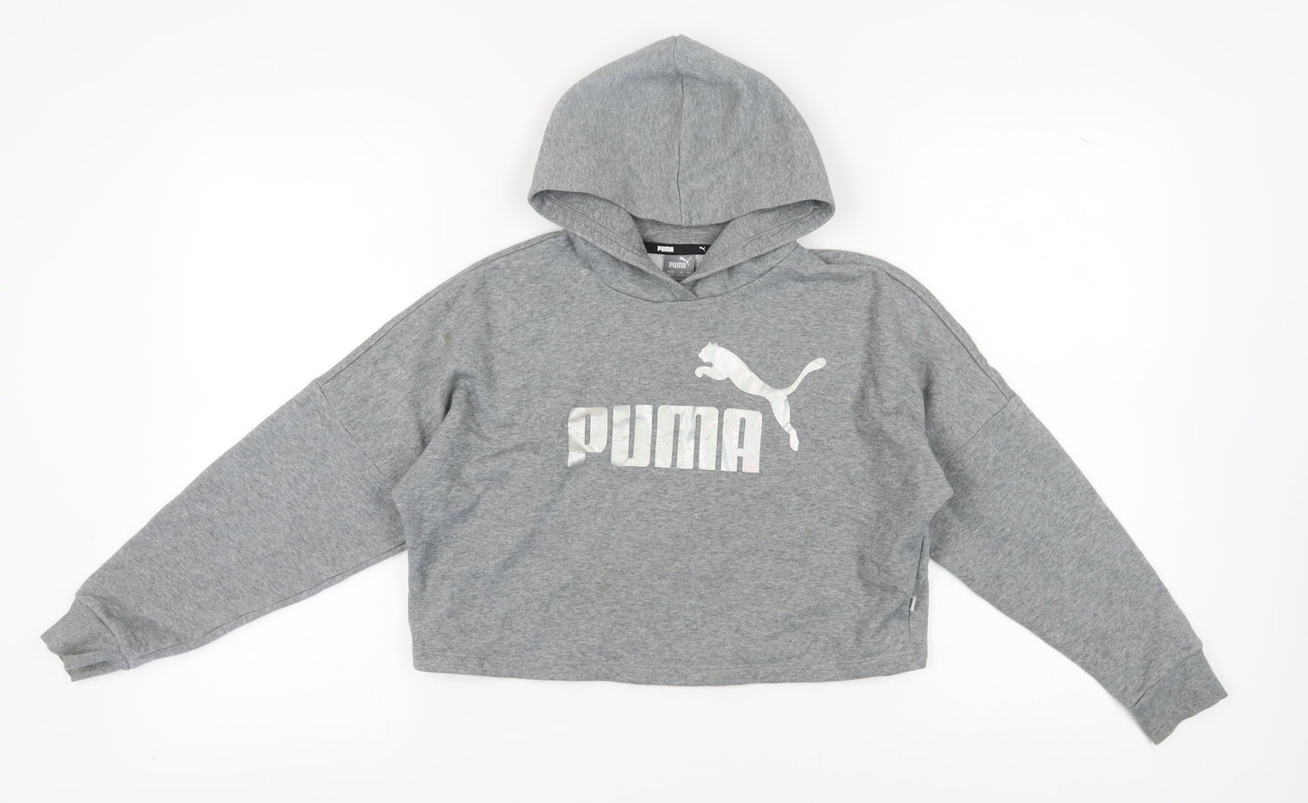 Puma Girls Grey Hoodie 11-12 Years Pullover Graphic Print