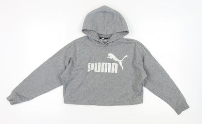 Puma Girls Grey Hoodie 11-12 Years Pullover Graphic Print