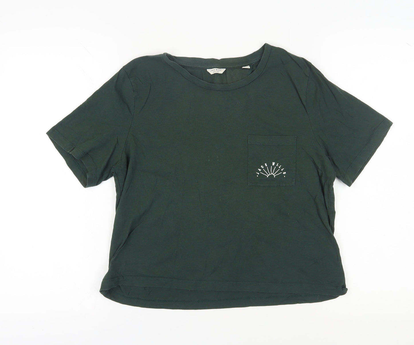 Jack Wills Womens Green T-Shirt, Size 10, Embroidered Crew Neck