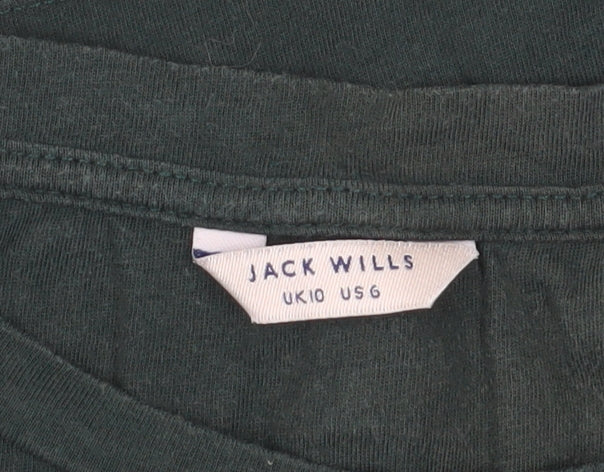 Jack Wills Womens Green T-Shirt, Size 10, Embroidered Crew Neck