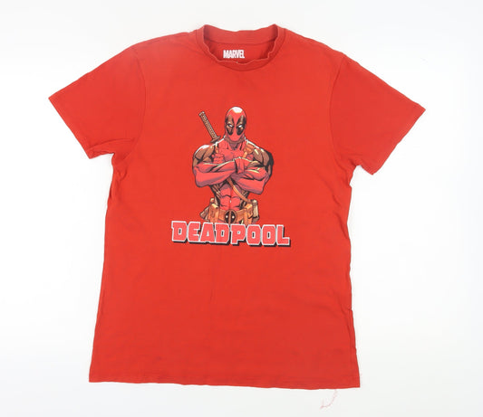 Marvel Deadpool Men's Red Cotton T-Shirt, Size M
