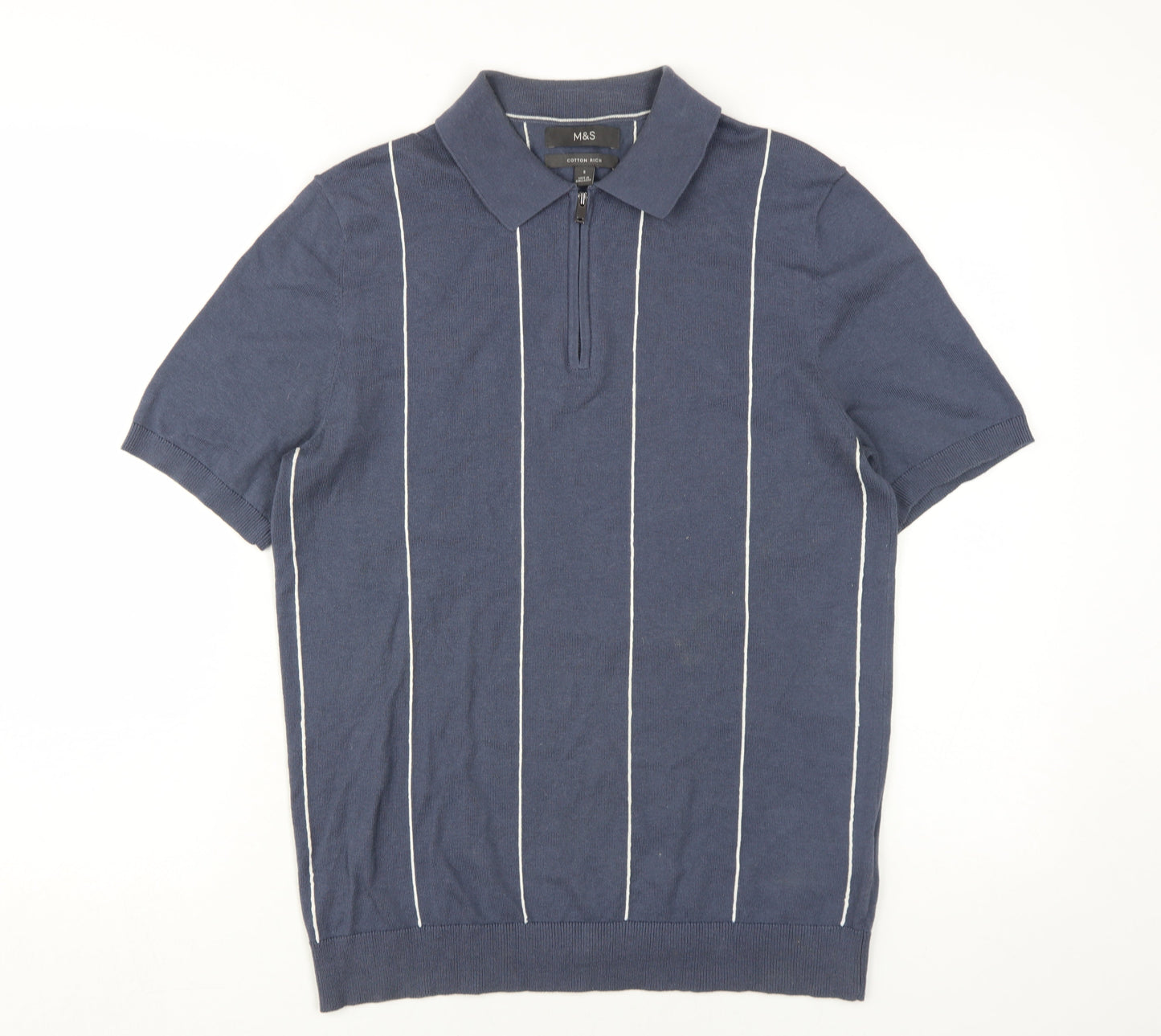 Marks and Spencer Men's Blue Striped Polo S