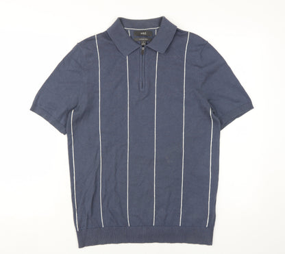 Marks and Spencer Men's Blue Striped Polo S