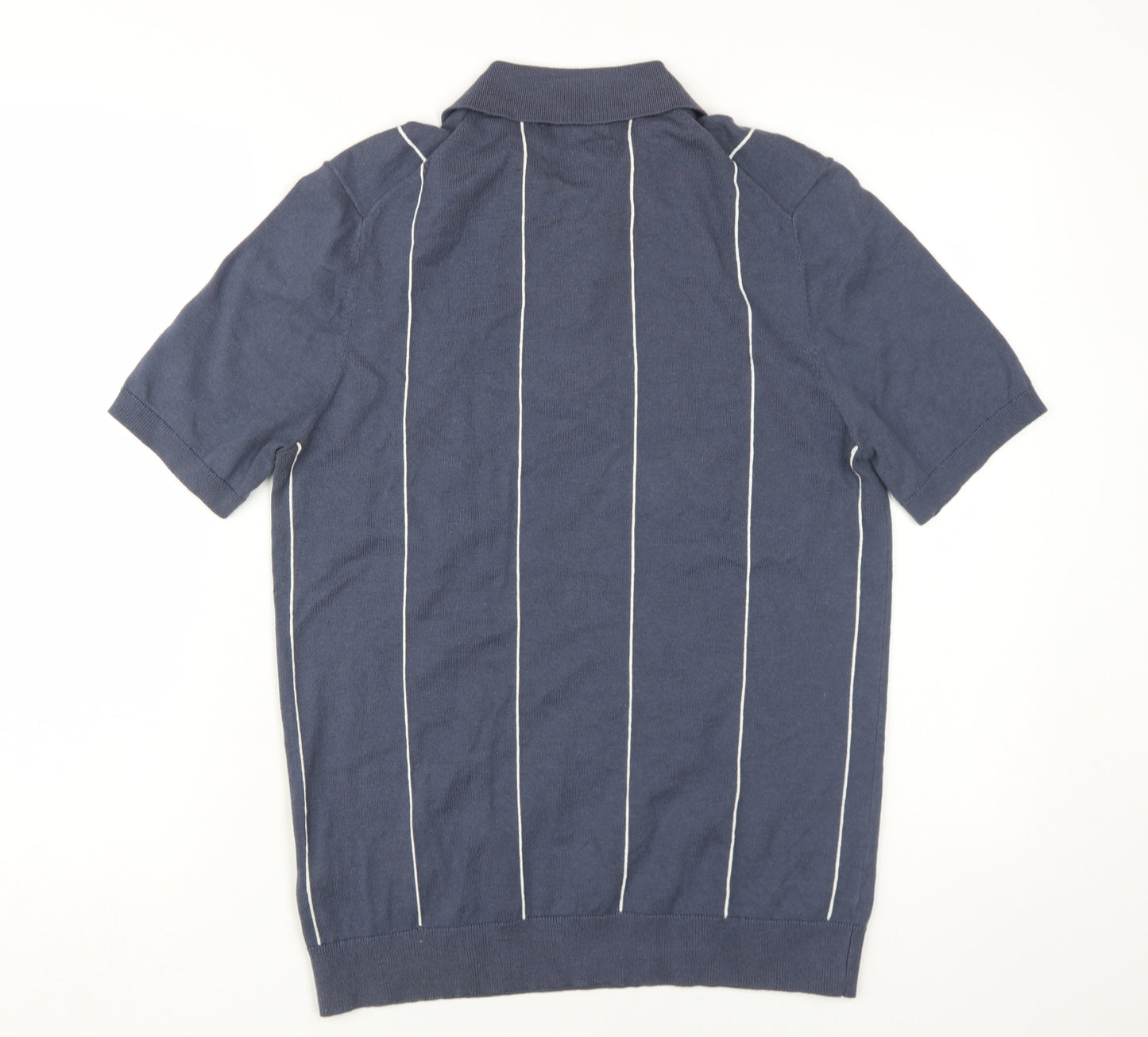 Marks and Spencer Men's Blue Striped Polo S