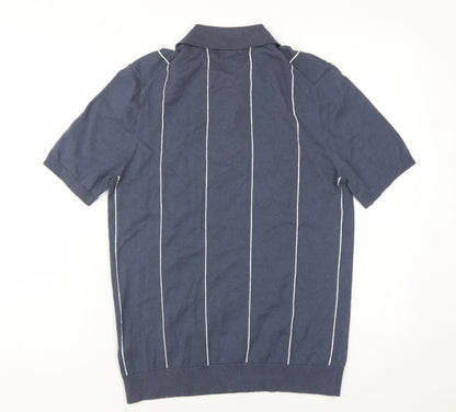 Marks and Spencer Men's Blue Striped Polo S