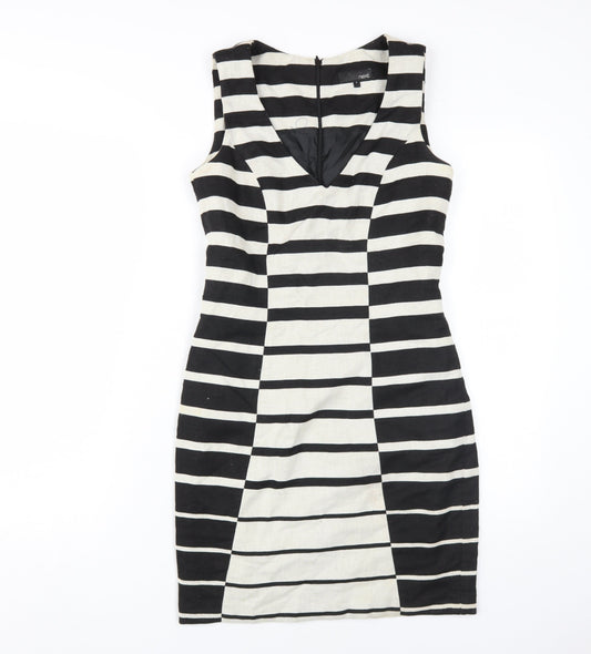 Next Women's Black Striped Bodycon Dress Size 8