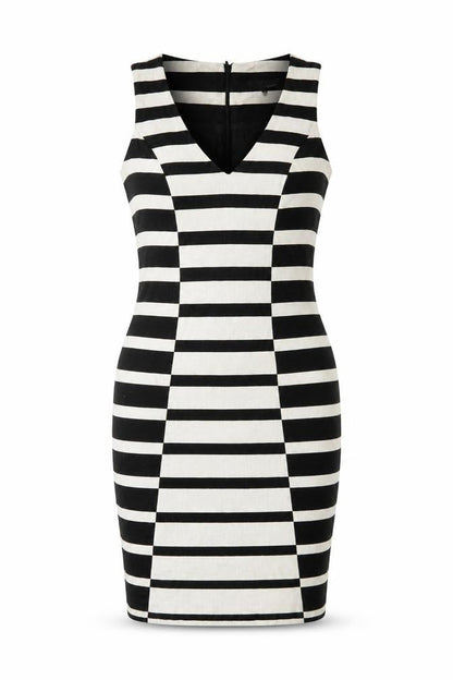 Next Women's Black Striped Bodycon Dress Size 8