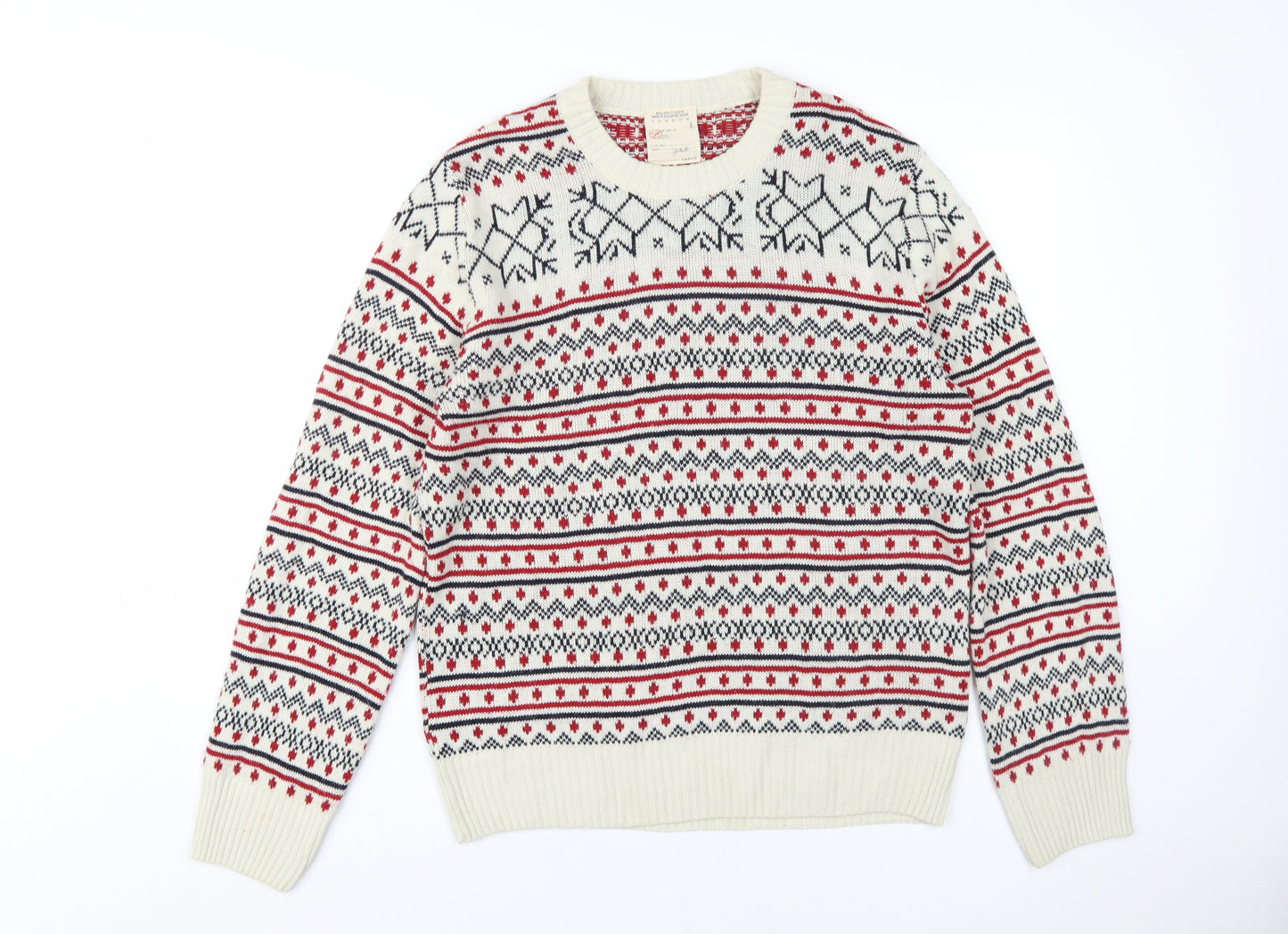 Burton Men's Ivory Fair Isle Crew Neck Jumper - Size L