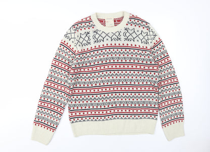 Burton Men's Ivory Fair Isle Crew Neck Jumper - Size L