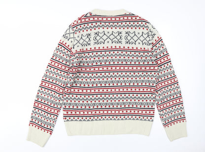 Burton Men's Ivory Fair Isle Crew Neck Jumper - Size L