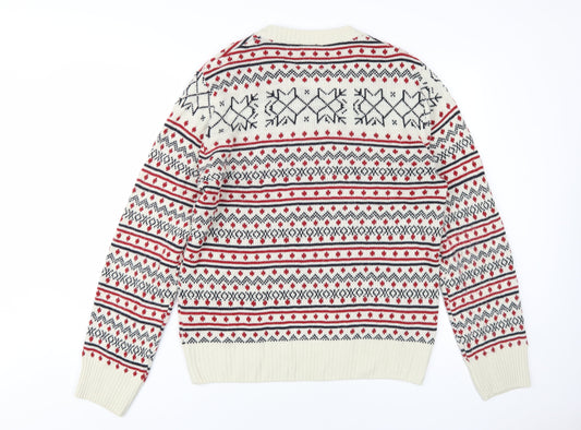 Burton Men's Ivory Fair Isle Crew Neck Jumper - Size L