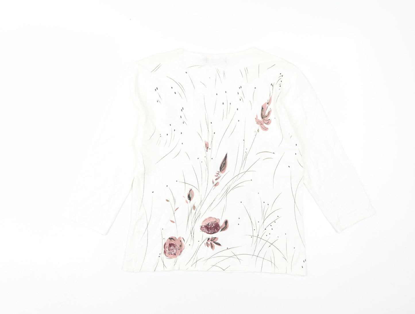 Whisper Women's White Floral Blouse M V-Neck