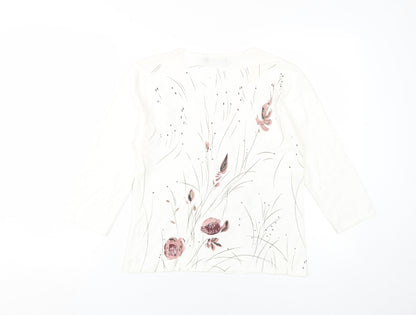 Whisper Women's White Floral Blouse M V-Neck