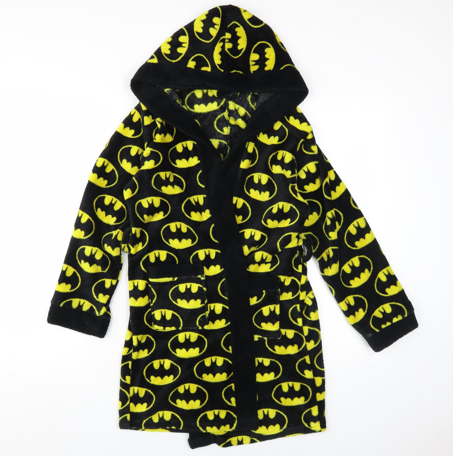 Batman Boys Black Fleece Hooded Robe Age 12-13 Graphic Print