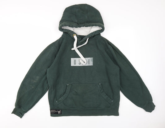 USHI Men's Green Pullover Hoodie, Logo, Size M, Hooded