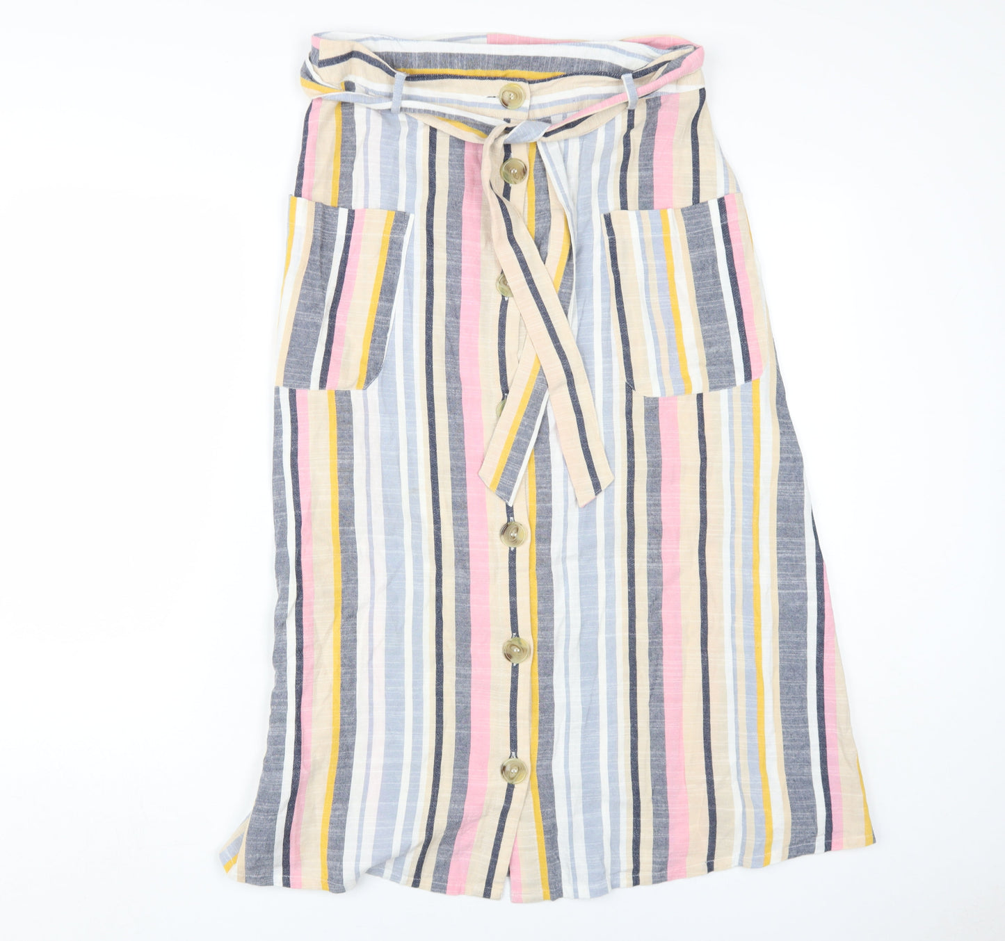 Next Women's Striped Midi Skirt, Size 12, A-Line, Pockets