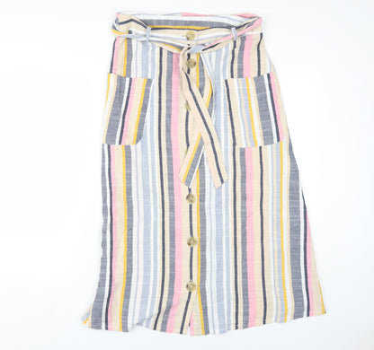 Next Women's Striped Midi Skirt, Size 12, A-Line, Pockets