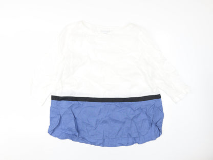 J.Jill Women's Linen Blouse in White/Blue, Size L, Casual Wear