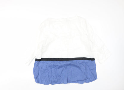 J.Jill Women's Linen Blouse in White/Blue, Size L, Casual Wear