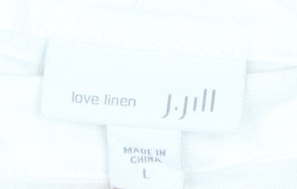 J.Jill Women's Linen Blouse in White/Blue, Size L, Casual Wear