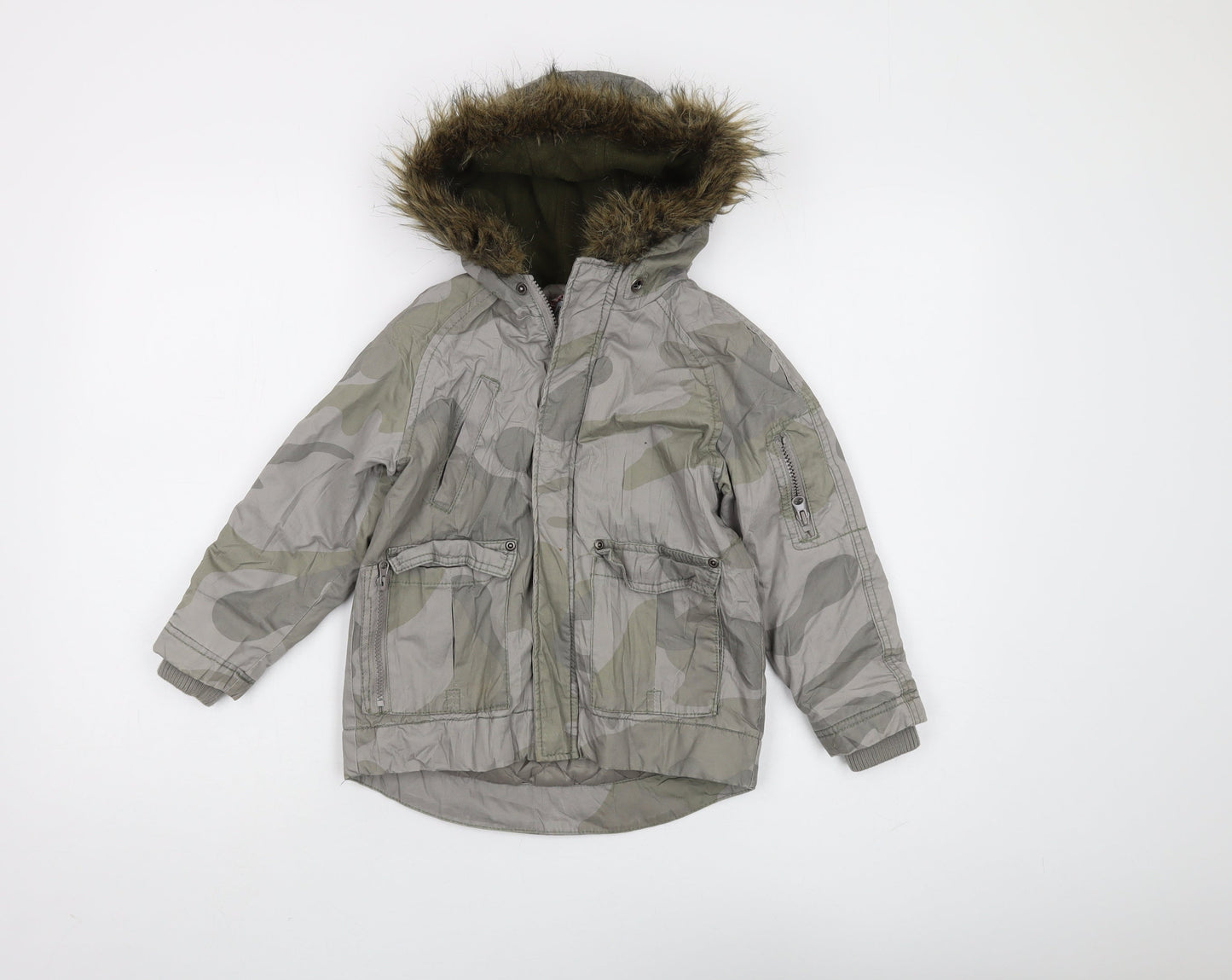 Urban Outlaws Boys Grey Camouflage Parka Coat 5-6 Years