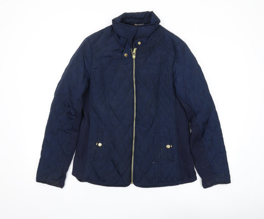 Avenue Women’s Blue Quilted Jacket, Size 12, Full Zip Casual