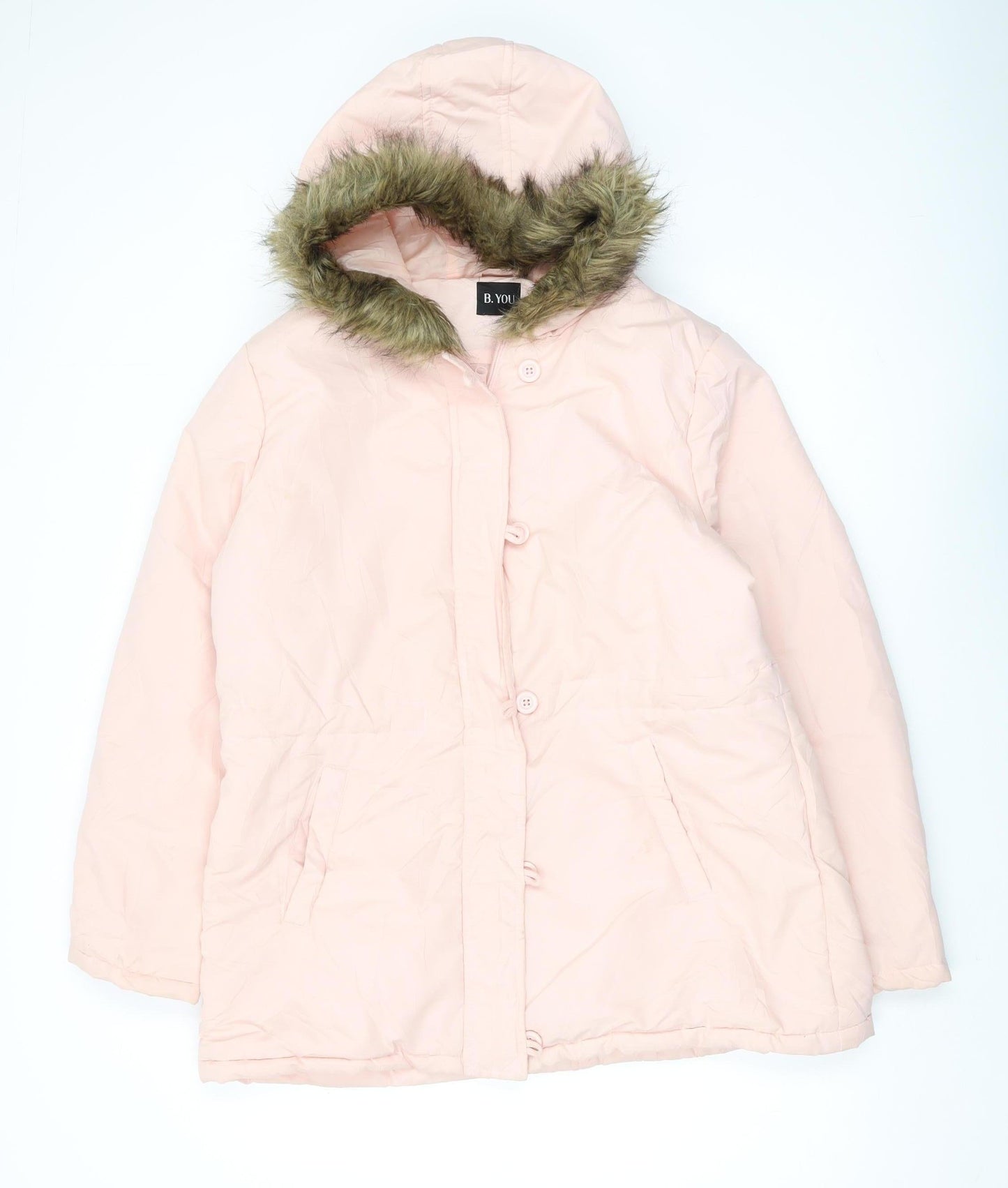 B. YOU Women's Pink Parka Coat, Size 14, Hooded Winter Style