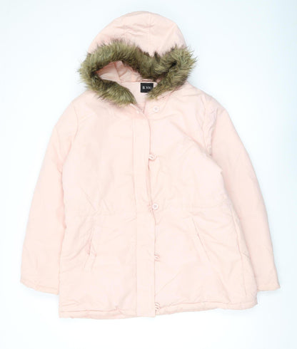 B. YOU Women's Pink Parka Coat, Size 14, Hooded Winter Style