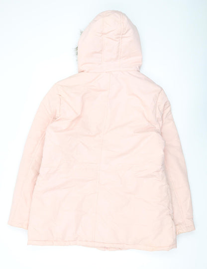 B. YOU Women's Pink Parka Coat, Size 14, Hooded Winter Style