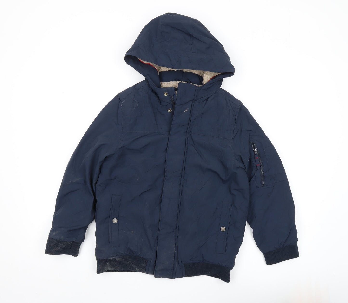 FatFace Boys Blue Bomber Jacket, 10-11 Years, Hooded Winter Coat