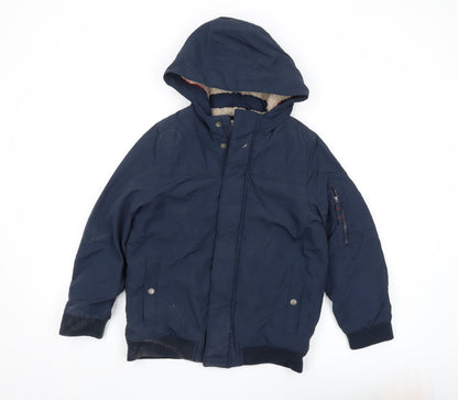 FatFace Boys Blue Bomber Jacket, 10-11 Years, Hooded Winter Coat