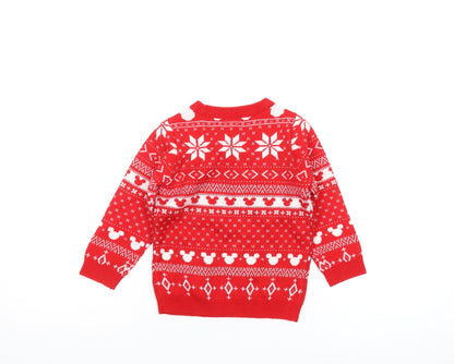 Disney Boys Red Minnie Mouse Christmas Pullover Jumper 2-3 Years