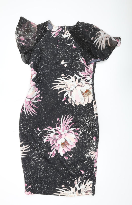 Next Women's Black Floral Bodycon Dress Size 12